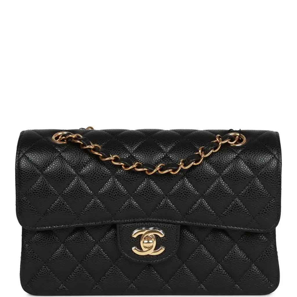 CC Small Classic Double Flap Black Caviar Gold Hardware - image 1