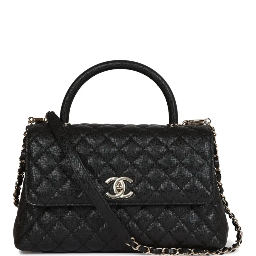 CC Small Coco Handle Flap Bag Black Caviar Light Gold Hardware - image 1
