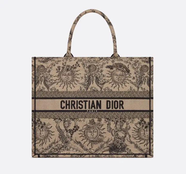 D Book Tote  Beige and Black Toile de Jouy Soleil Embroidery - image 1