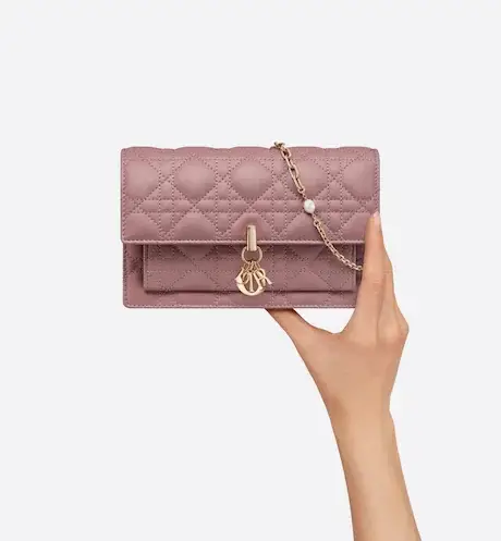 LADY D CHAIN POUCH Peony Pink Cannage Lambskin - image 1