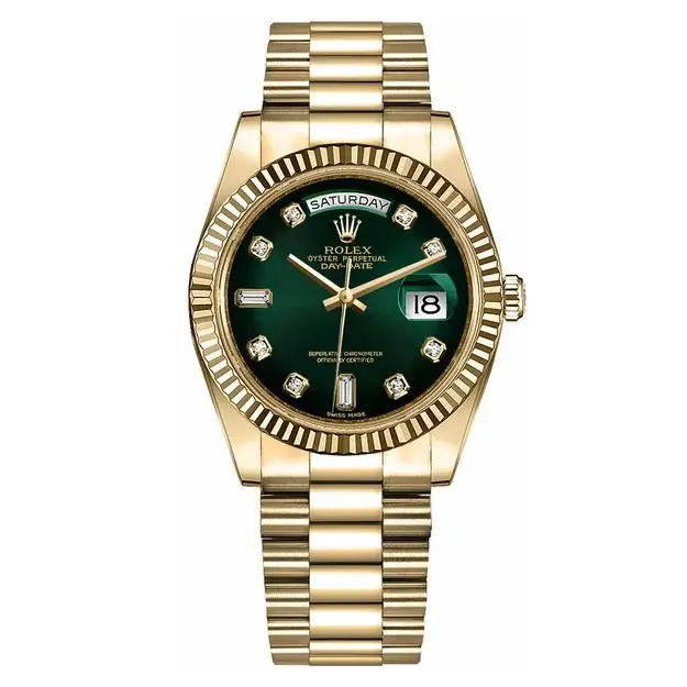 RLX Day-Date 36 Green ombr:: Diamond Dial Gold Diamond Bezel Watch 128348RBR-0036 128348RBR - image 1