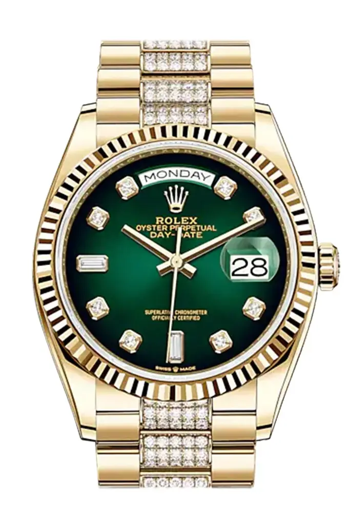RLX Day-Date 36 Green Ombre Diamond-set Dial 18K Yellow Gold Watch Diamond set president Bracelet 128238 - image 1