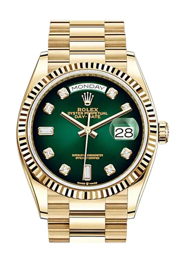 RLX Day-Date 36 Green Ombre Diamond Dial 18K Yellow Gold Watch 128238 - image 1