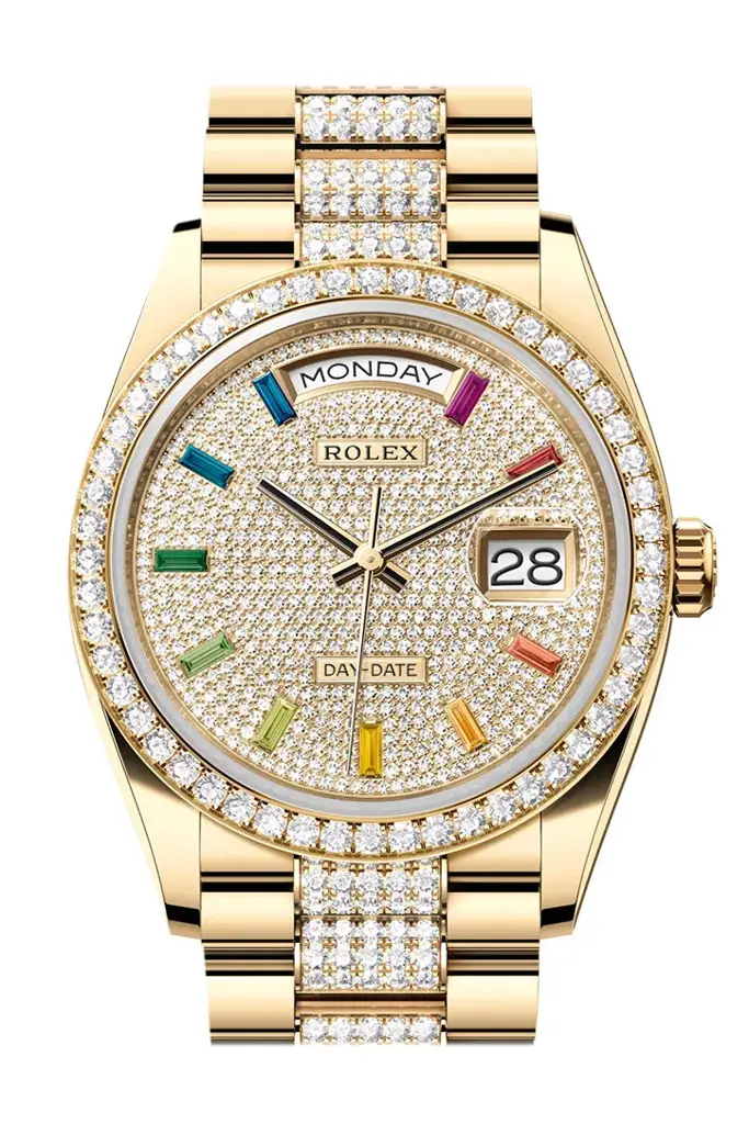 RLX Day-Date 36 Pave Dial Gold Diamond Bezel Watch 128348RBR-0031 128348RBR - image 1