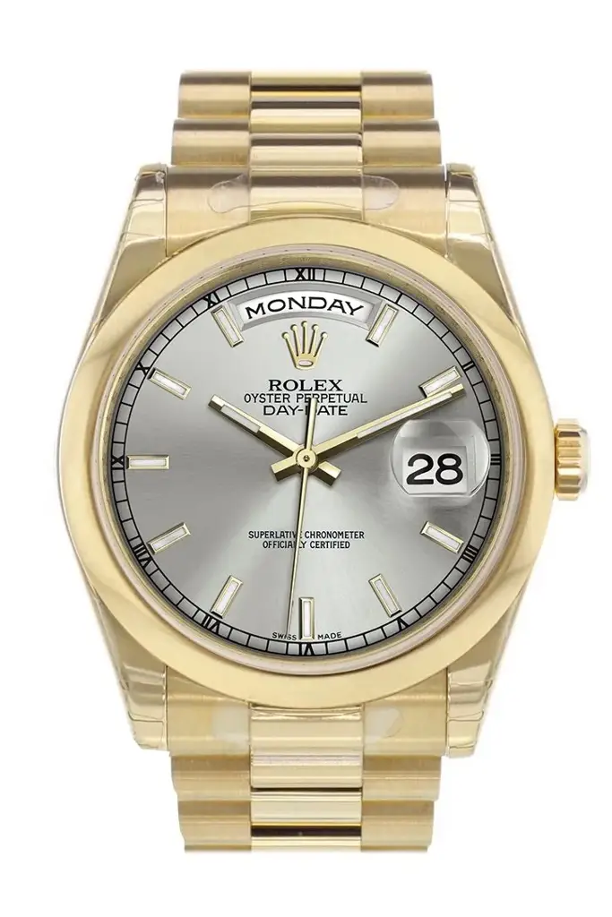 RLX Day-Date 36 Silver Dial President Yellow Gold Watch 118208 - image 1