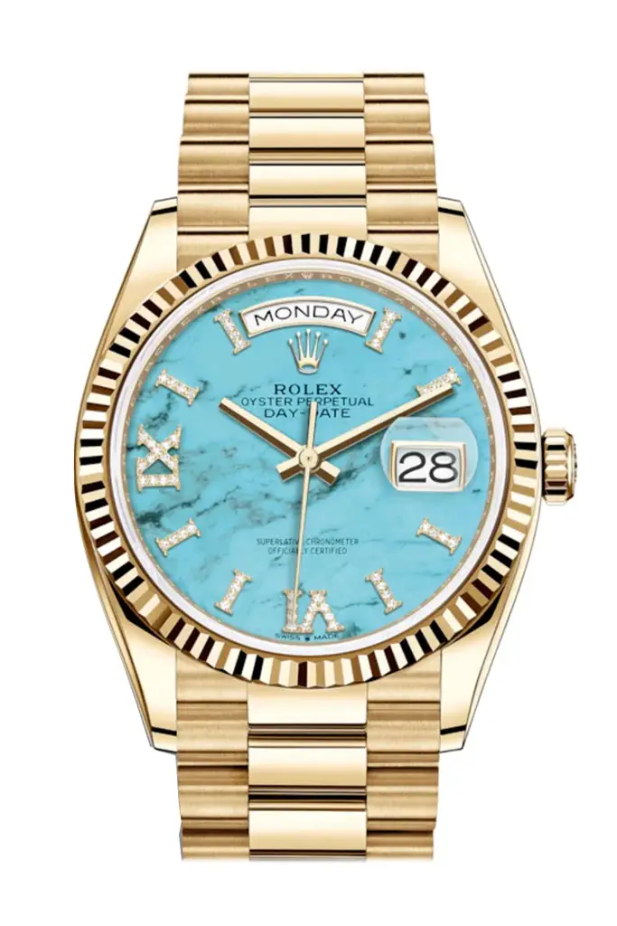 RLX Day-Date 36 Turquoise Dial 18K Yellow Gold Watch 128238 - image 1