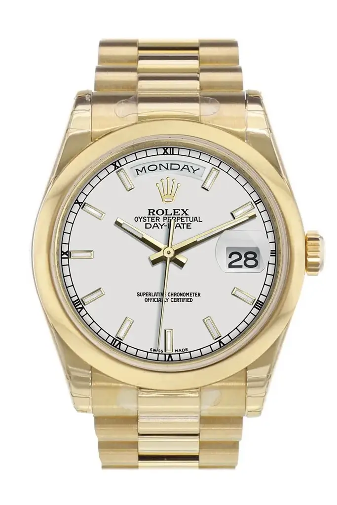 RLX Day-Date 36 White Dial President Yellow Gold Watch 118208 - image 1