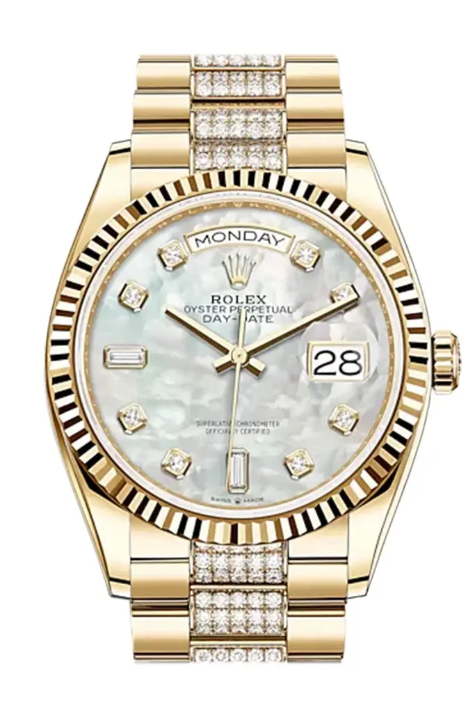 RLX Day-Date 36 White Mother-of-Pearl Diamond Dial 18K Yellow Gold Watch Diamond set president Bracelet 128238 - image 1