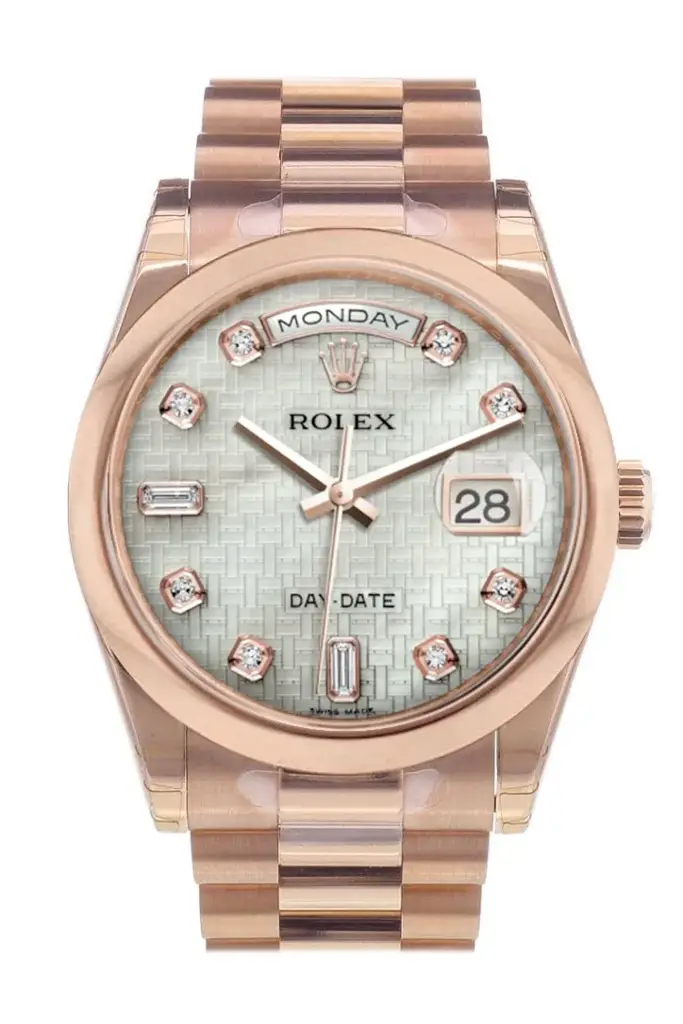 RLX Day-Date 36 White Mother of Pearl Oxford Motif Diamonds Dial President Everose Gold Watch 118205 - image 1