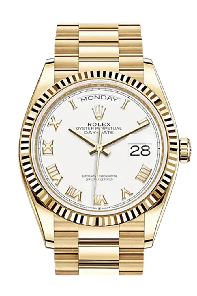 RLX Day-Date 36 White Roman Dial 18K Yellow Gold Watch 128238 - image 1
