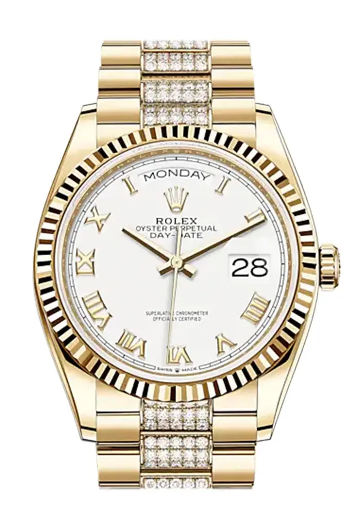 RLX Day-Date 36 White Roman Dial 18K Yellow Gold Watch Diamond set president Bracelet 128238 - image 1