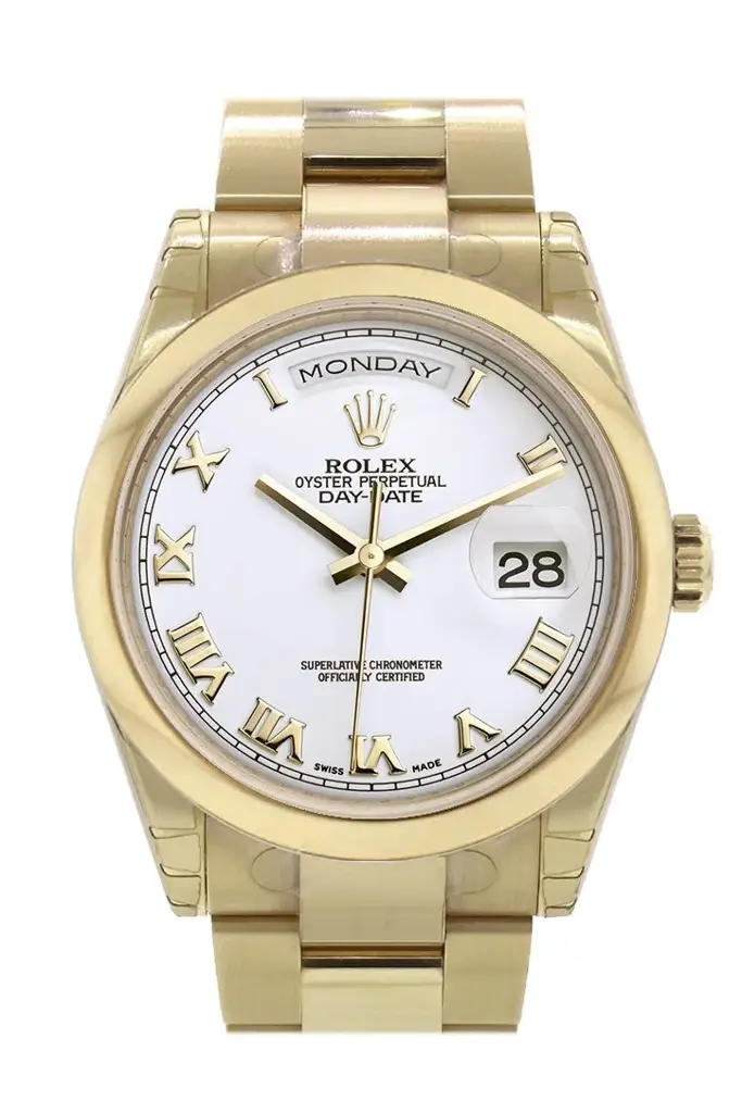RLX Day-Date 36 White Roman Dial Yellow Gold Watch 118208 - image 1