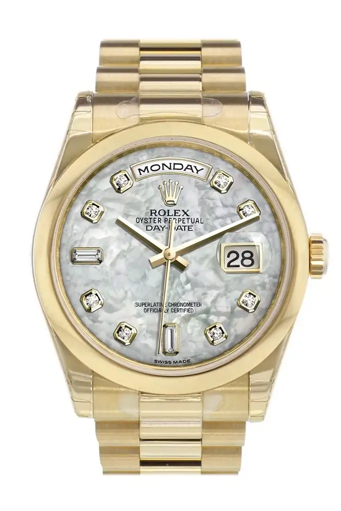 RLX Day-Date 36 White mother of pearl set with Diamonds Dial President Yellow Gold Watch 118208 - image 1