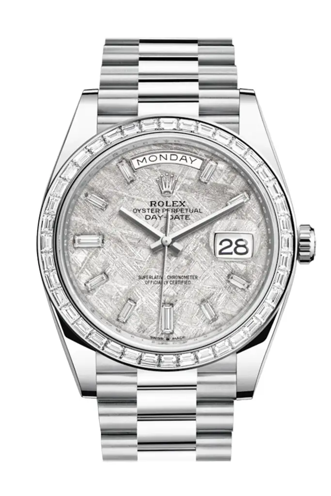 RLX Day-Date 40 Meteorite Baguette Diamond Dial 40 Baguette Diamond Bezel Platinum President Automatic Men’s Watch 228396TBR 228396 - image 1