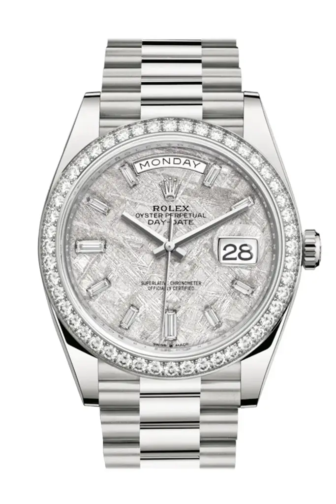RLX Day-Date 40 Meteorite Baguette Diamond Dial Diamond Bezel White Gold President Automatic Men’s Watch 228349RBR 228349 - image 1