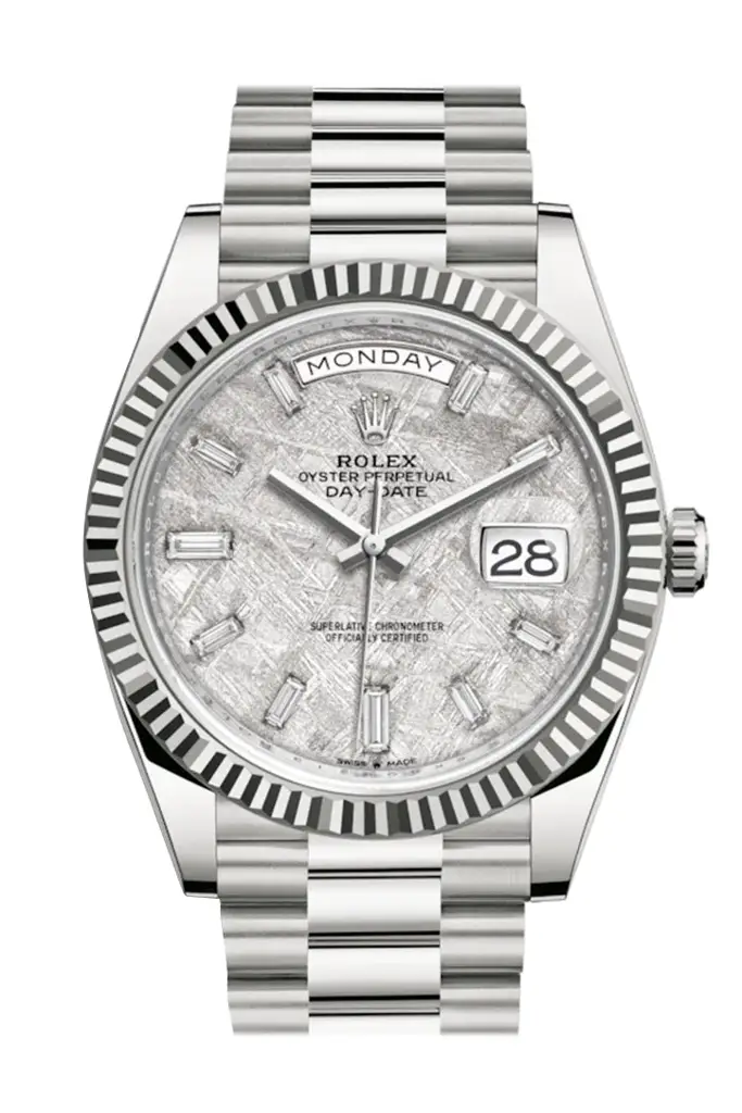 RLX Day-Date 40 Meteorite Diamond Dial Fluted Bezel White Gold President Automatic Men’s Watch 228239 - image 1