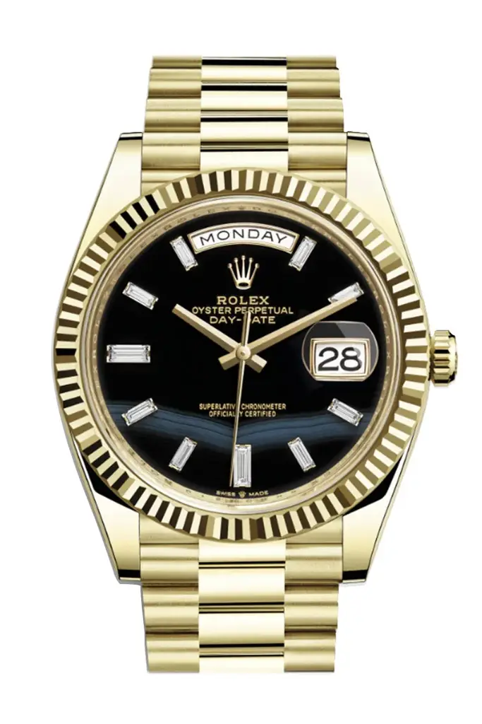 RLX Day-Date 40 Onyx 10 Baguette Diamond Dial 18K Yellow Gold President Men’s Watch 228238 - image 1