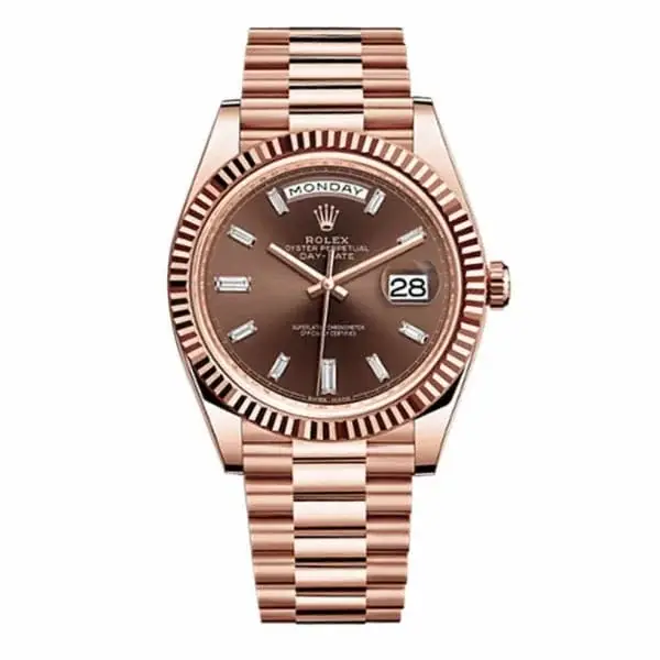 RLX Day-Date 40 Presidential Chocolate Baguette Diamond Dial 18K Everose Gold Automatic Men’s - image 1