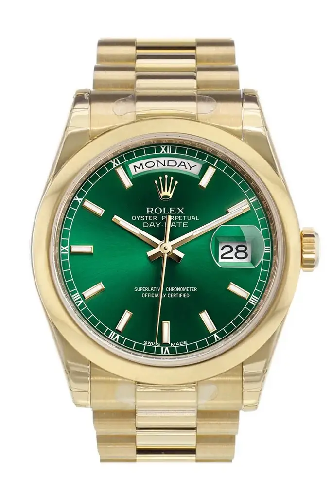 Rlx Day-Date 36 Green Dial President Yellow Gold Watch 118208 - image 1