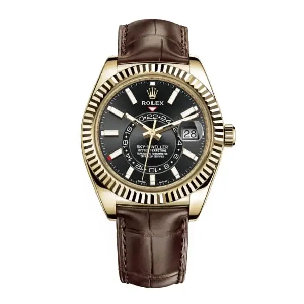 Rlx Sky-Dweller Black Dial Automatic 18kt Yellow Gold Leather Strap 326138-0008 - image 1