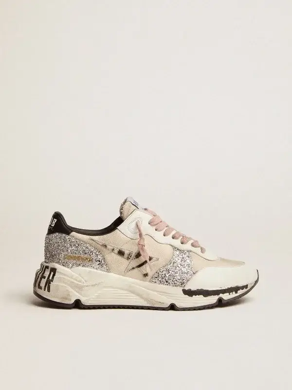 Running Sole sneakers with cream canvas upper zebra-print pony skin star