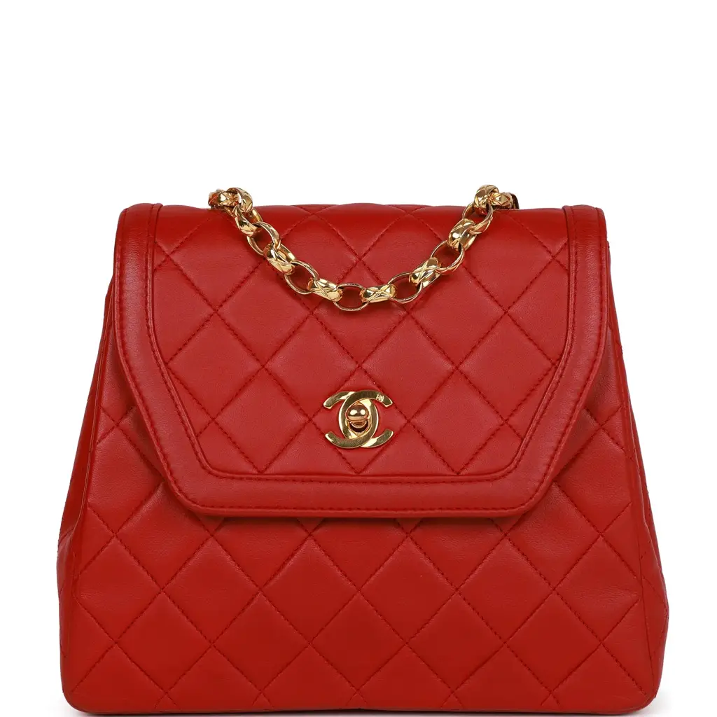 Vintage CC Trapeze Flap Bag Red Lambskin Gold Hardware - image 1