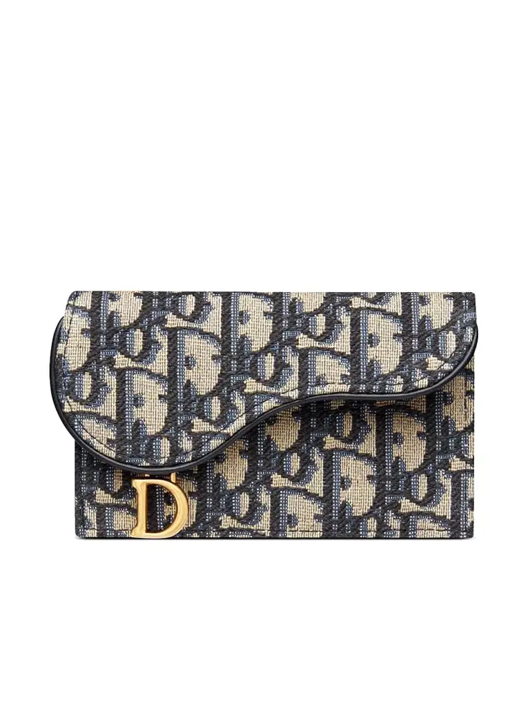 D Saddle Flap Compact Zipped Card Holder in Blue D Oblique Jacquard - image 1